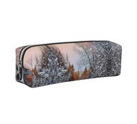 WXWJSHMGC Wandering in The Winter Light Print Leather Pencil Case Simple,with Metallic Zipper Pocket,Storage Pouch for Girls Boys Student College Middle School