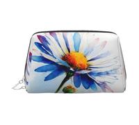 WXWJSHMGC Watercolor Daisy Print Makeup Bag Portable Leather Waterproof Cosmetic Bag Clutch Makeup Brush Bag (6.7x4.3in)