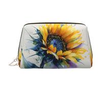 WXWJSHMGC Watercolor Sunflower Print Makeup Bag Portable Leather Waterproof Cosmetic Bag Clutch Makeup Brush Bag (6.7x4.3in)