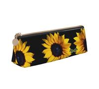 WXWJSHMGC Wild Flower Sunflower Print Leather Pencil Case,Fountain Pen Case,Personalised Portable Big Capacity Study Pencil Case for Secondary School Girls Boys