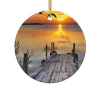 WXWJSHMGC Wild Goose By The Bridge Print Christmas Ornaments Couple Gifts For Him Her Christmas Tree Decoration Ceramic Hanging Ornament Anniversary