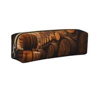 WXWJSHMGC Wine Oak Container Print Leather Pencil Case Simple,with Metallic Zipper Pocket,Storage Pouch for Girls Boys Student College Middle School