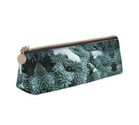 WXWJSHMGC Winter Frost On Spruce Tree Print Leather Pencil Case,Fountain Pen Case,Personalised Portable Big Capacity Study Pencil Case for Secondary School Girls Boys