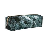 WXWJSHMGC Winter Frost On Spruce Tree Print Leather Pencil Case Simple,with Metallic Zipper Pocket,Storage Pouch for Girls Boys Student College Middle School