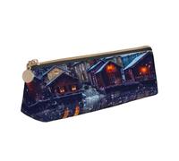 WXWJSHMGC Winter Print Leather Pencil Case,Fountain Pen Case,Personalised Portable Big Capacity Study Pencil Case for Secondary School Girls Boys