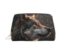 WXWJSHMGC Wolf Looks Ahead Print Makeup Bag Portable Leather Waterproof Cosmetic Bag Clutch Makeup Brush Bag (6.7x4.3in)