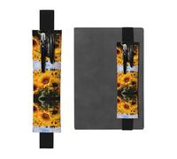 WXWJSHMGC Yellow Sunflower Field Print 2pcs Adjustable Elastic Band Pen Holder Pu Leather Pen Sleeve Pouch for Hardcover Journals, Notebooks for Back to School Gift