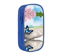 WXWJSHMGC Zen Design Butterfly Print Large Capacity Double Layer Pencil Case with Zipper - Durable Fabric School Pouch for Pens,- Ideal for Students