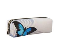 WXWJSHMGC Zen Design Butterfly Print Leather Pencil Case Simple,with Metallic Zipper Pocket,Storage Pouch for Girls Boys Student College Middle School