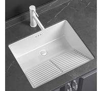 WXXSHGDW Laundry Utility Sink with Washboard, Undermount Ceramic Bathroom Sink with Overflow, for Laundry Rooms, Bathrooms, Balconies, Faucet and Complete Set of Accessories(47x47cm/18.5x18.5in)