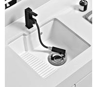 WXXSHGDW Undermount Laundry Sink with Washboard, Ceramics Bathroom Utility Sink with Pull Out Faucet and Overflow Hole, for Small Families and Apartments(47x44cm/18.5x17.3in)