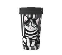 WXXWXD Black And White Striped Kitten Large Capacity Portable Coffee Cup - 12 Hours Of Heat Preservation And Cold Preservation, Suitable For Cars, Offices, Etc.