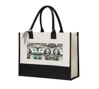 WXXWXD Black curved texture Canvas Gift Shopping Bag Small beach bag suitable for shopping and weddings, Banknote Patterns, One Size