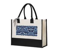 WXXWXD Black curved texture Canvas Gift Shopping Bag Small beach bag suitable for shopping and weddings, Blue Killer Whale, One Size