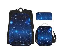 WXXWXD Blue star pattern Large capacity durable school bag + pencil case + lunch bag, accompany your children to study happily every day