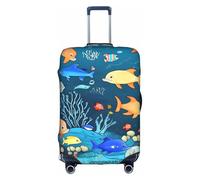 WXXWXD Blue underwater world of fish Printed luggage cover, double stitching all around, high elastic material, suitable for travel and business trip