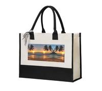 WXXWXD Cartoon cute bunny Canvas Gift Shopping Bag Small beach bag suitable for shopping and weddings, Sunset Beach, One Size