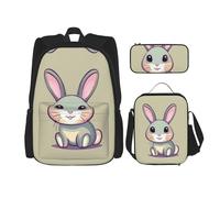 WXXWXD Cute little bunny Large capacity durable school bag + pencil case + lunch bag, accompany your children to study happily every day