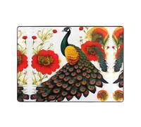 WXXWXD Peacock Red Flower Printed Floor Mat 80x58 Inch, Bedroom Bedside Blanket - Study Room Decorative Mat