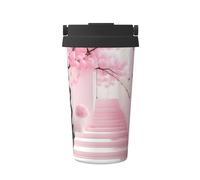 WXXWXD Pink Cherry Blossom Staircase Large Capacity Portable Coffee Cup - 12 Hours Of Heat Preservation And Cold Preservation, Suitable For Cars, Offices, Etc.