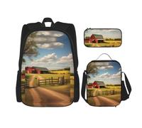 WXXWXD Ranch View Large capacity durable school bag + pencil case + lunch bag, accompany your children to study happily every day