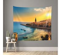 WXXWXD Sunset in Barcelona Printed Tapestry - 60x51 inches Living Room Bedroom Wall Decorative Fabric