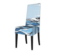 WXXWXD Waves Lapping at The Rocks Printed Stretch Square Back Dining Chair seat Cover, Priest Chair, Dining Chair Cover,