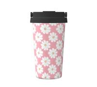 WXXWXD White Chrysanthemum Texture Chart Large Capacity Portable Coffee Cup - 12 Hours Of Heat Preservation And Cold Preservation, Suitable For Cars, Offices, Etc.