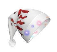 WXYBMDP Baseball Lace Close Up Print Adult Santa Hat With LED Lights,Light Up Christmas Hat,Flashing Funny Xmas Hats
