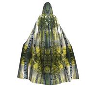 WXYBMDP Birch Trees Print Halloween Hooded Cloak Wizard Cape Hooded Robe Cloak Party Cosplay Costume