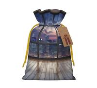 WXYBMDP Chicago Reflected Print Christmas Drawstring Bags Xmas Candy Bags Reusable Party Gifts Wrapping Bags