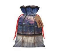 WXYBMDP Chicago Reflected Print Christmas Drawstring Bags Xmas Candy Bags Reusable Party Gifts Wrapping Bags