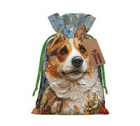 WXYBMDP Corgi Floral Flowers Spring Garden Print Christmas Drawstring Bags Xmas Candy Bags Reusable Party Gifts Wrapping Bags