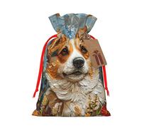 WXYBMDP Corgi Floral Flowers Spring Garden Print Christmas Drawstring Bags Xmas Candy Bags Reusable Party Gifts Wrapping Bags