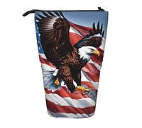 WXYBMDP Eagle with USA Flag Print Telescopic Pencil Bag,Stationery Case,pencil case,Great for Christmas Holiday