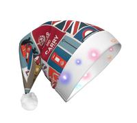 WXYBMDP England Symbols Print Adult Santa Hat With LED Lights,Light Up Christmas Hat,Flashing Funny Xmas Hats