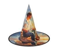 WXYBMDP Fishing Lake Fishermen Print Halloween Witch Hat,Pointed Witch Hat,All Saints' Day party costume accessories, Black, 1