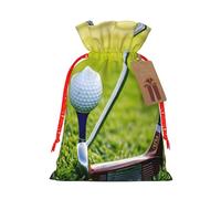 WXYBMDP Golf Court Print Christmas Drawstring Bags Xmas Candy Bags Reusable Party Gifts Wrapping Bags, Red Christmas Ribbon, Small
