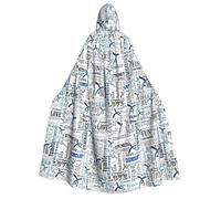 WXYBMDP Gymnastics Blue Print Halloween Cloak Witch sorcerer Hooded Cloak Adult Vampires Party long Cloak