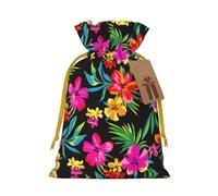 WXYBMDP Hawaiian Colorful Flower Print Christmas Drawstring Bags Xmas Candy Bags Reusable Party Gifts Wrapping Bags
