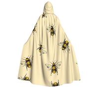 WXYBMDP Honey Bee Print Halloween Cloak Witch sorcerer Hooded Cloak Adult Vampires Party long Cloak