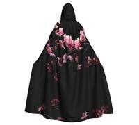 WXYBMDP Japanese Cherry Flowers Print Halloween Hooded Cloak Wizard Cape Hooded Robe Cloak Party Cosplay Costume