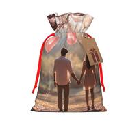 WXYBMDP Lovely Hearts Print Christmas Drawstring Bags Xmas Candy Bags Reusable Party Gifts Wrapping Bags