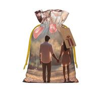 WXYBMDP Lovely Hearts Print Christmas Drawstring Bags Xmas Candy Bags Reusable Party Gifts Wrapping Bags