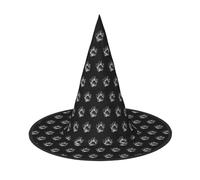 WXYBMDP Pawprint Print Halloween Witch Hat,Pointed Witch Hat,All Saints' Day party costume accessories, Black, 2 PCS