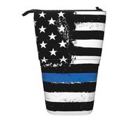 WXYBMDP Retro Blue Thin Line Usa Flag Print Telescopic Pencil Bag,Stationery Case,pencil case,Great for Christmas Holiday