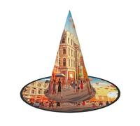 WXYBMDP Tourism City Print Halloween Witch Hat,Pointed Witch Hat,All Saints' Day party costume accessories