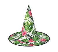 WXYBMDP Tropical Leaves 1 Print Halloween Witch Hat,Pointed Witch Hat,All Saints' Day party costume accessories, Black, 2 PCS