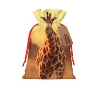 WXYBMDP Two Giraffe Running on The Barren Print Christmas Drawstring Bags Xmas Candy Bags Reusable Party Gifts Wrapping Bags