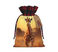 WXYBMDP Two Giraffe Running on The Barren Print Christmas Gifts Bag,Drawstring Bags,Reusable Candy Bags,for Wedding Party Christma